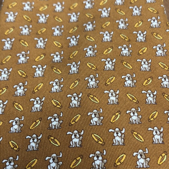 Salvatore Ferragamo silk tie Dog and collar print in gold - Picture 2 of 7